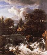 Jacob van Ruisdael a waterfall in a rocky landscape oil painting artist